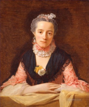 アラン・ラムゼイ Painting - ピンクのシルクドレスを着た女性 アラン・ラムゼイの肖像画 古典主義